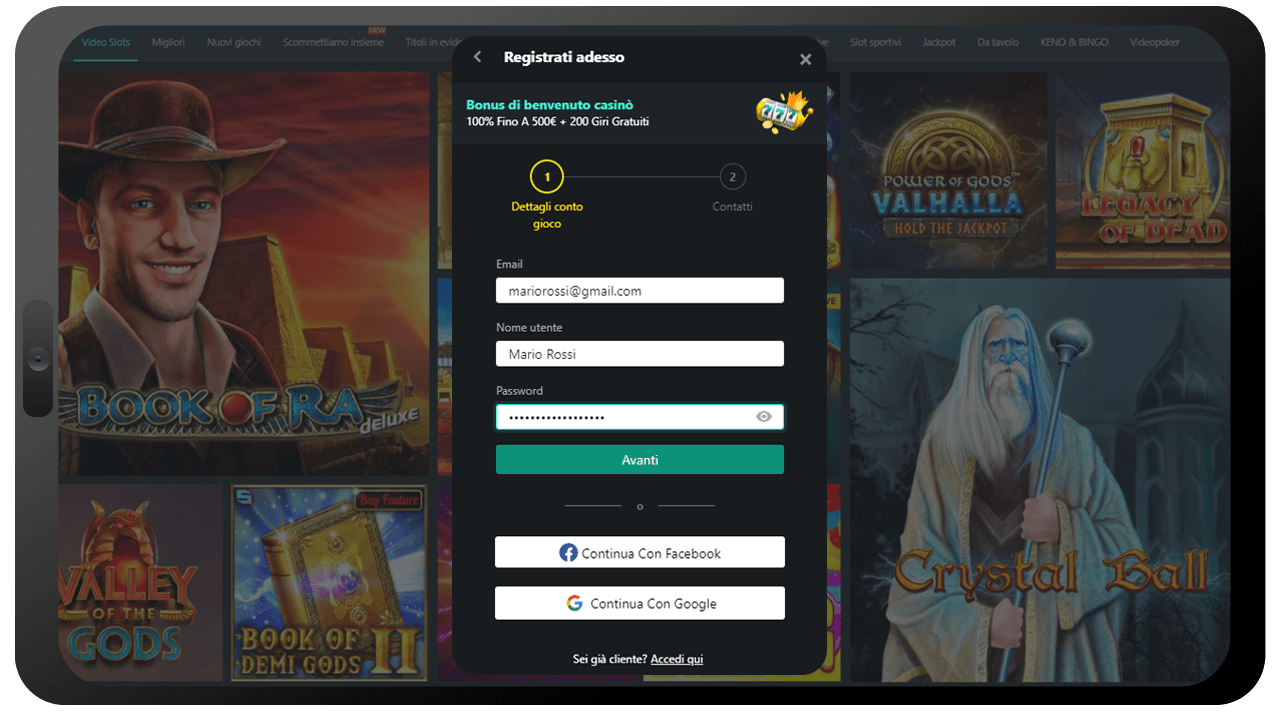 Registrazione al Casinò 20Bet